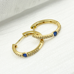 Load image into Gallery viewer, EHC56664. 14K Solid Gold Diamond &amp; Blue Sapphire Hoop Earrings
