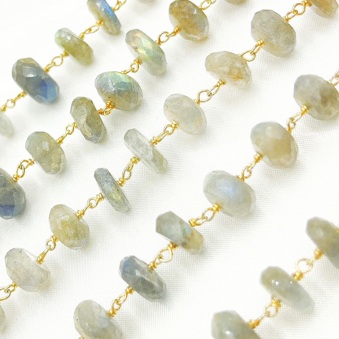 Labradorite Oval Shape Gold Plated Wire Chain. LAB83