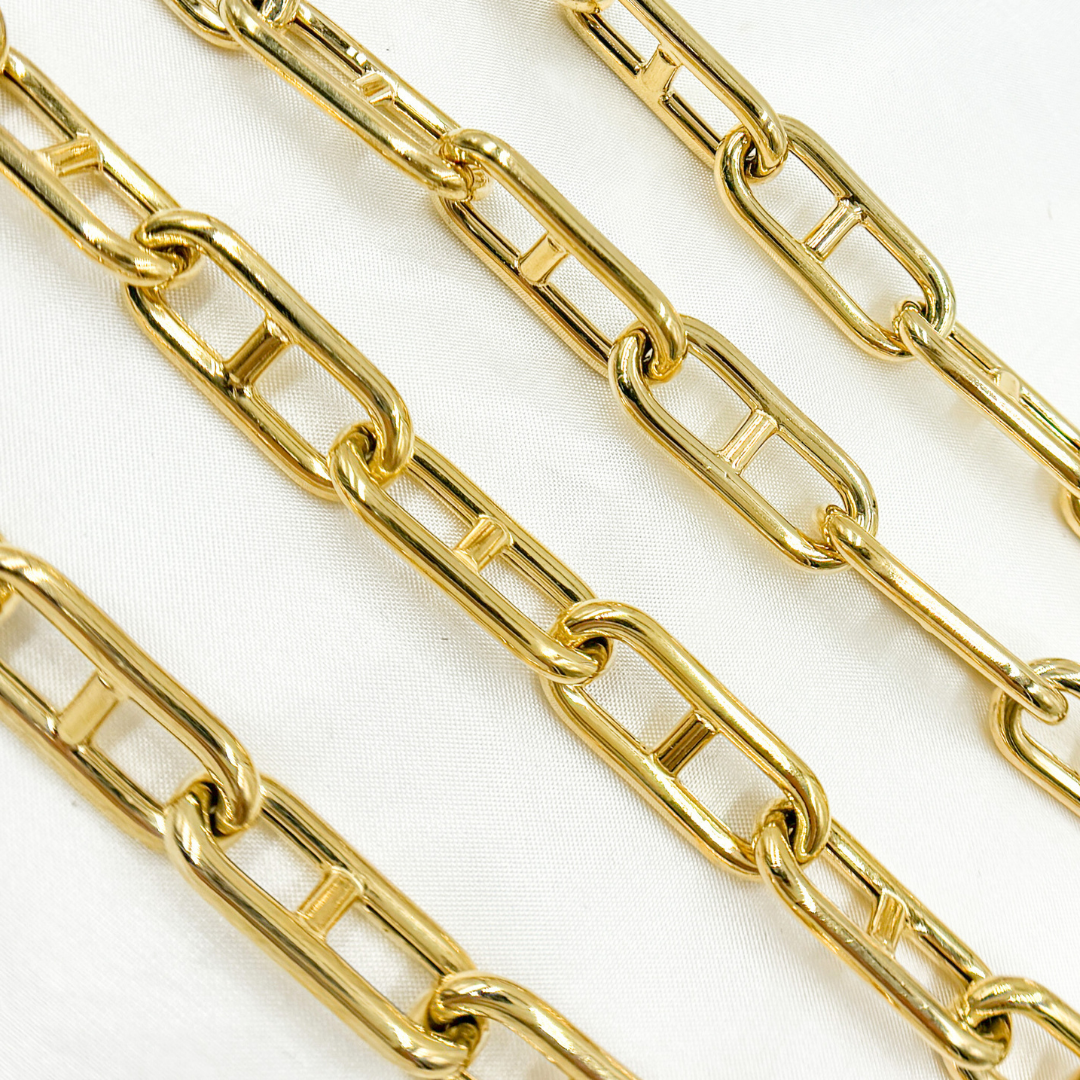 Gold Plated 925 Sterling Silver Hollow Marina Link Chain. 549MTGP