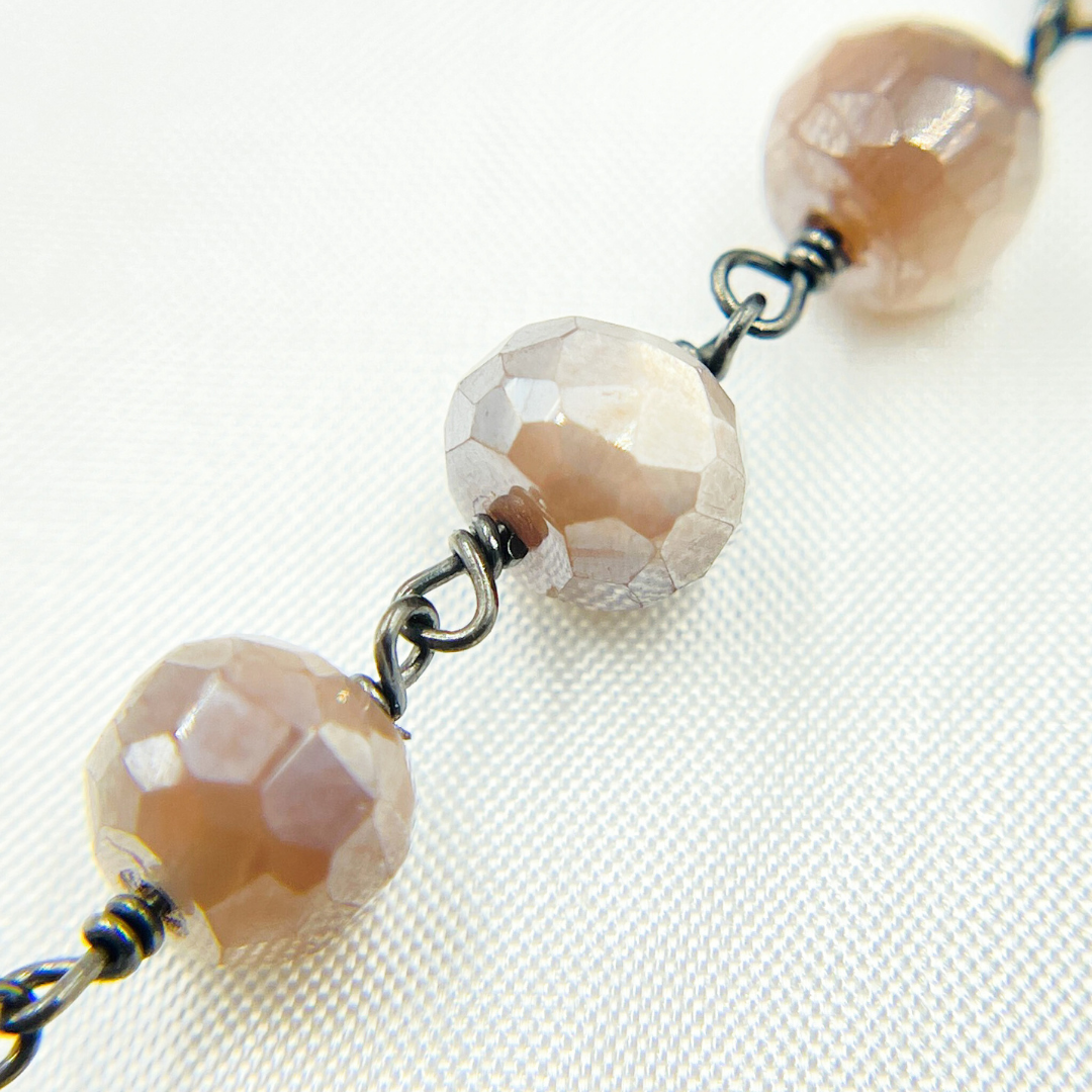 Coated Rondel Moonstone Oxidized Wire Chain.