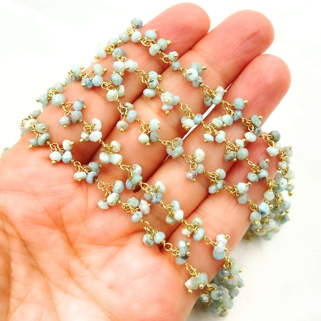 Larimar Cluster Dangle Gold Plated Wire Chain.