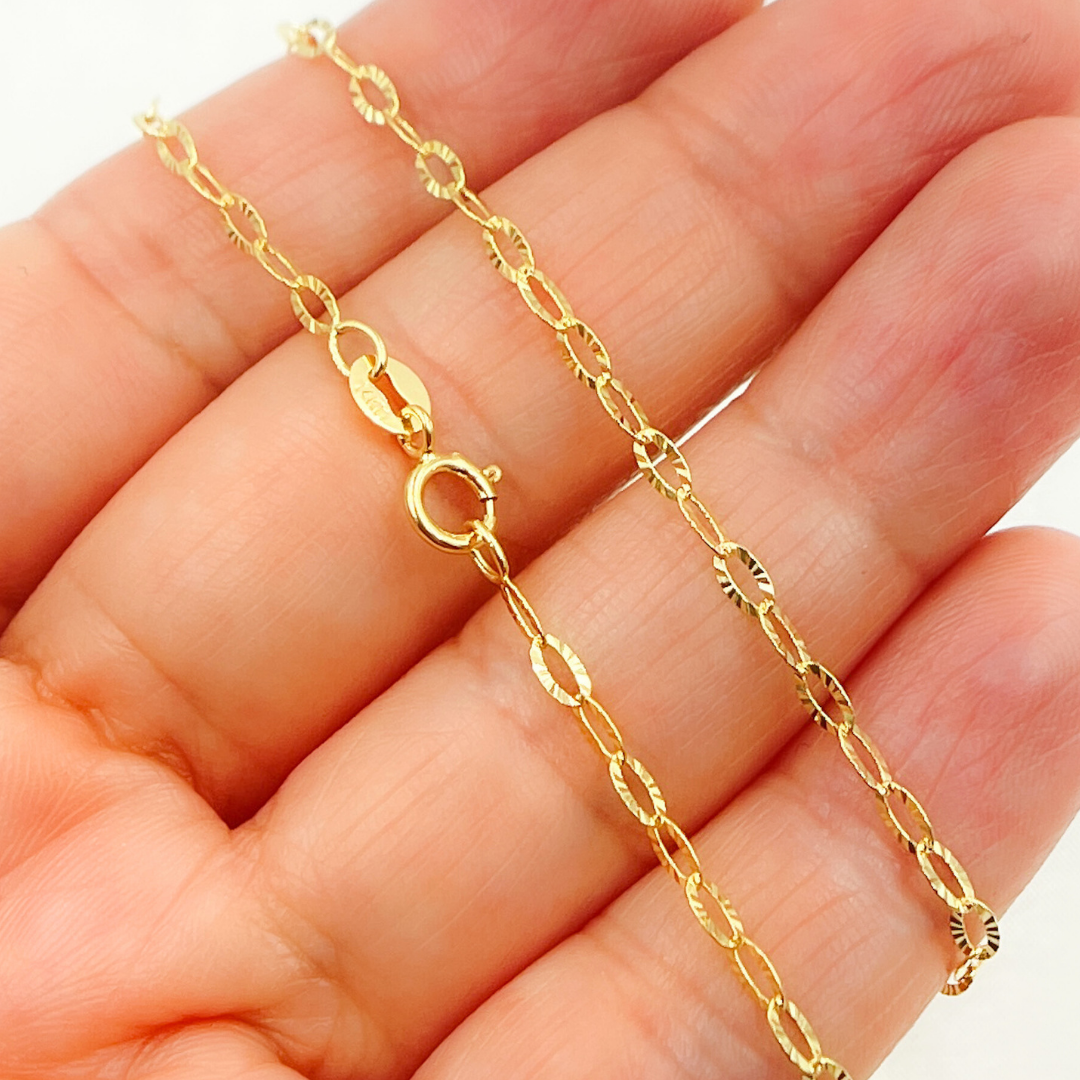 040FVBF22. 14K Solid Yellow Gold Diamond Cut Oval Link Chain