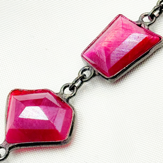 Coated Red Quartz Rectangle Shape Bezel Oxidized Wire Chain.