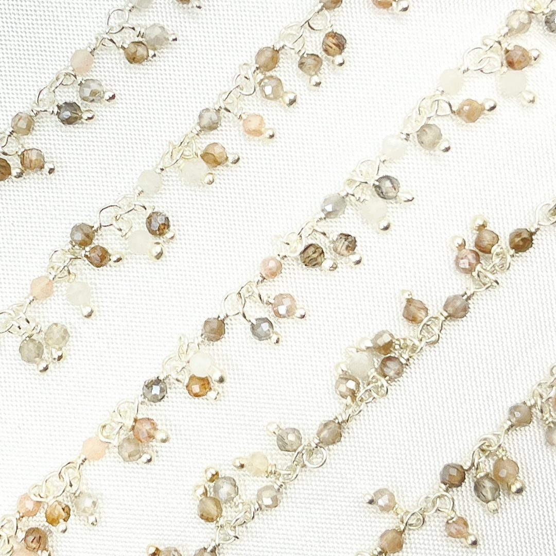 Coated Multi Moonstone Cluster Dangle 925 Sterling Silver Wire Chain.