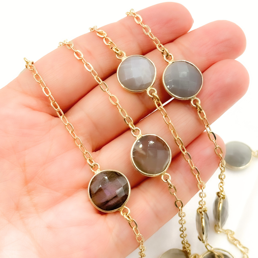 Grey Moonstone Gold Plated Connected Wire Chain