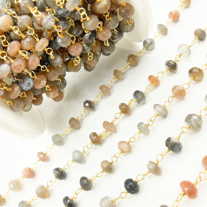 Multi Moonstone Gold Plated Wire Chain