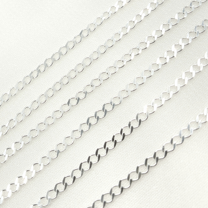 Z87SS. Sterling Silver Miami Flat Curb Link Chain