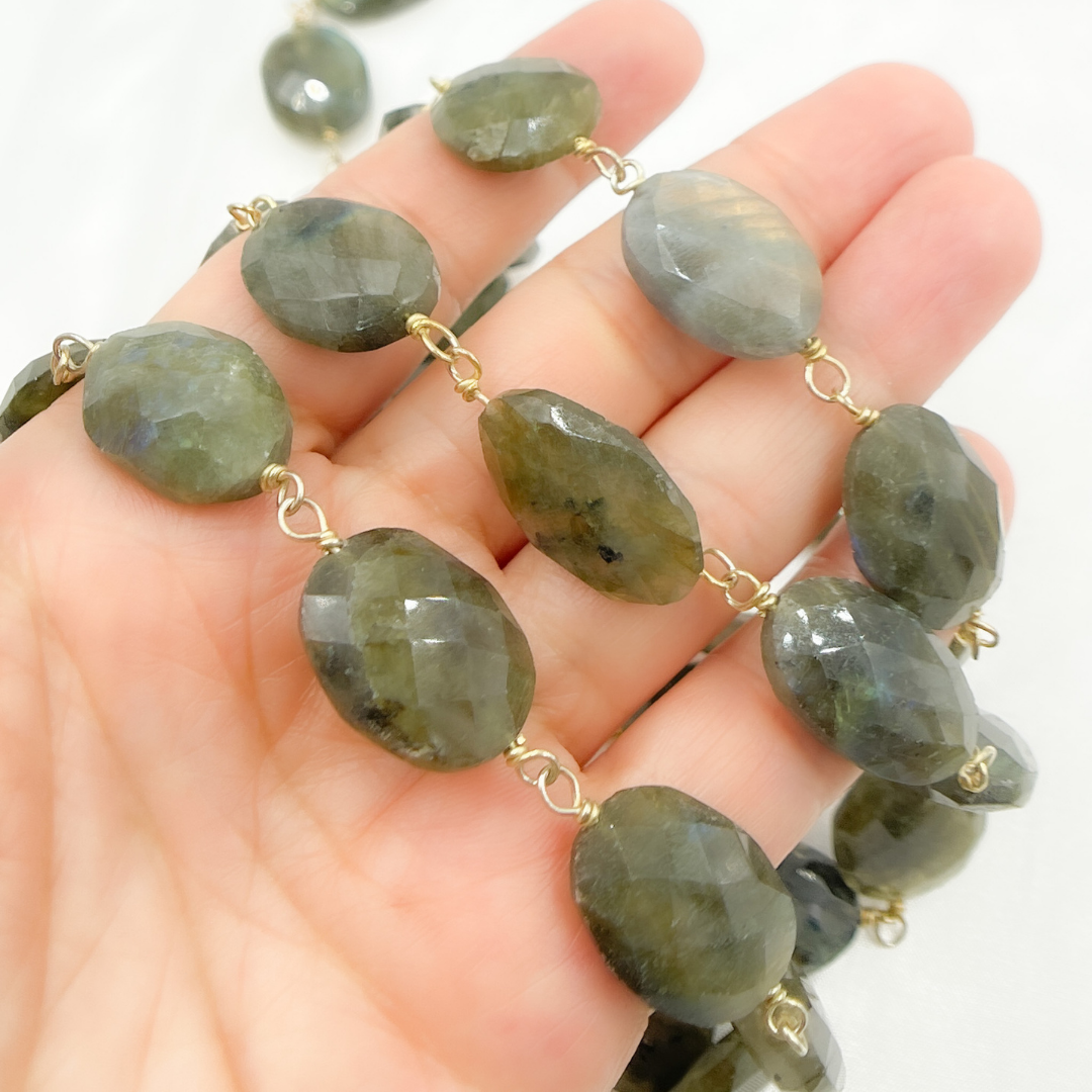 Labradorite Oval Shape Gold Plated Wire Chain. LAB70