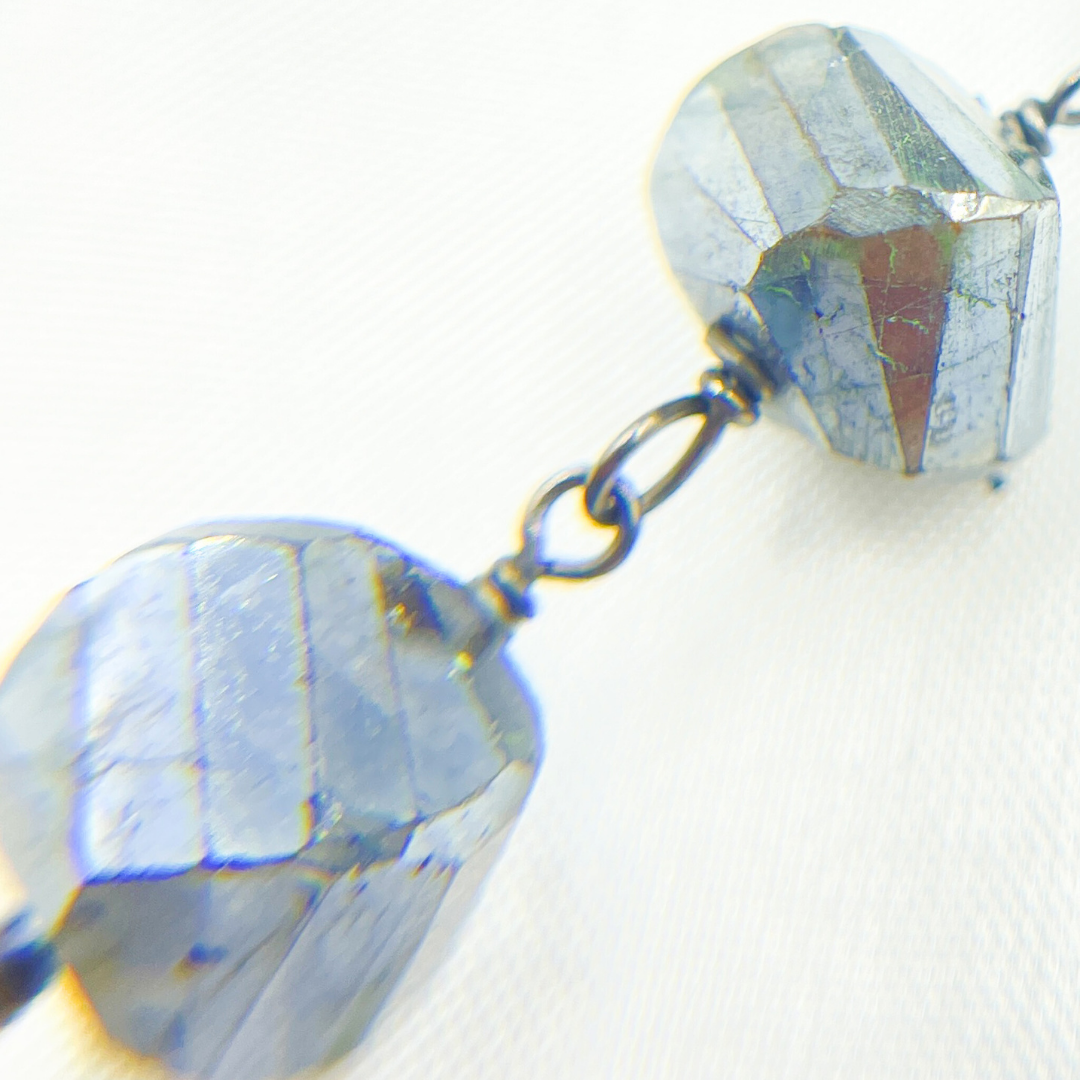 Coated Labradorite Nugget Shape Oxidized Wire Chain. CLB47