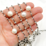 Load image into Gallery viewer, Moonstone &amp; Pearl Oxidized 925 Sterling Silver Wire Chain. MS68
