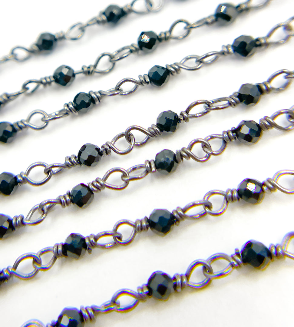 Black Spinel Oxidized Wire Wrap Chain.  BSP24