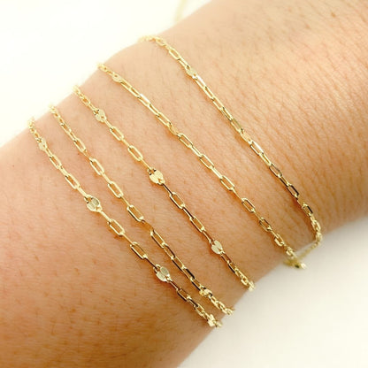 14K Solid Gold Diamond Cut Paperclip & Marina Mirror Link Chain