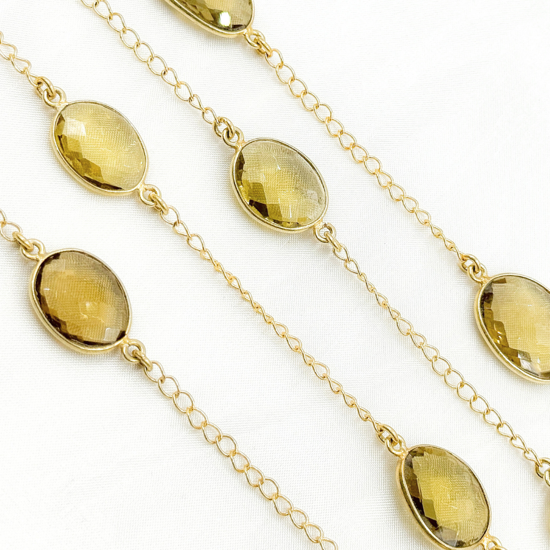 Whisky Quartz Organic Shape Bezel Gold Plated Wire Chain. QTZ4