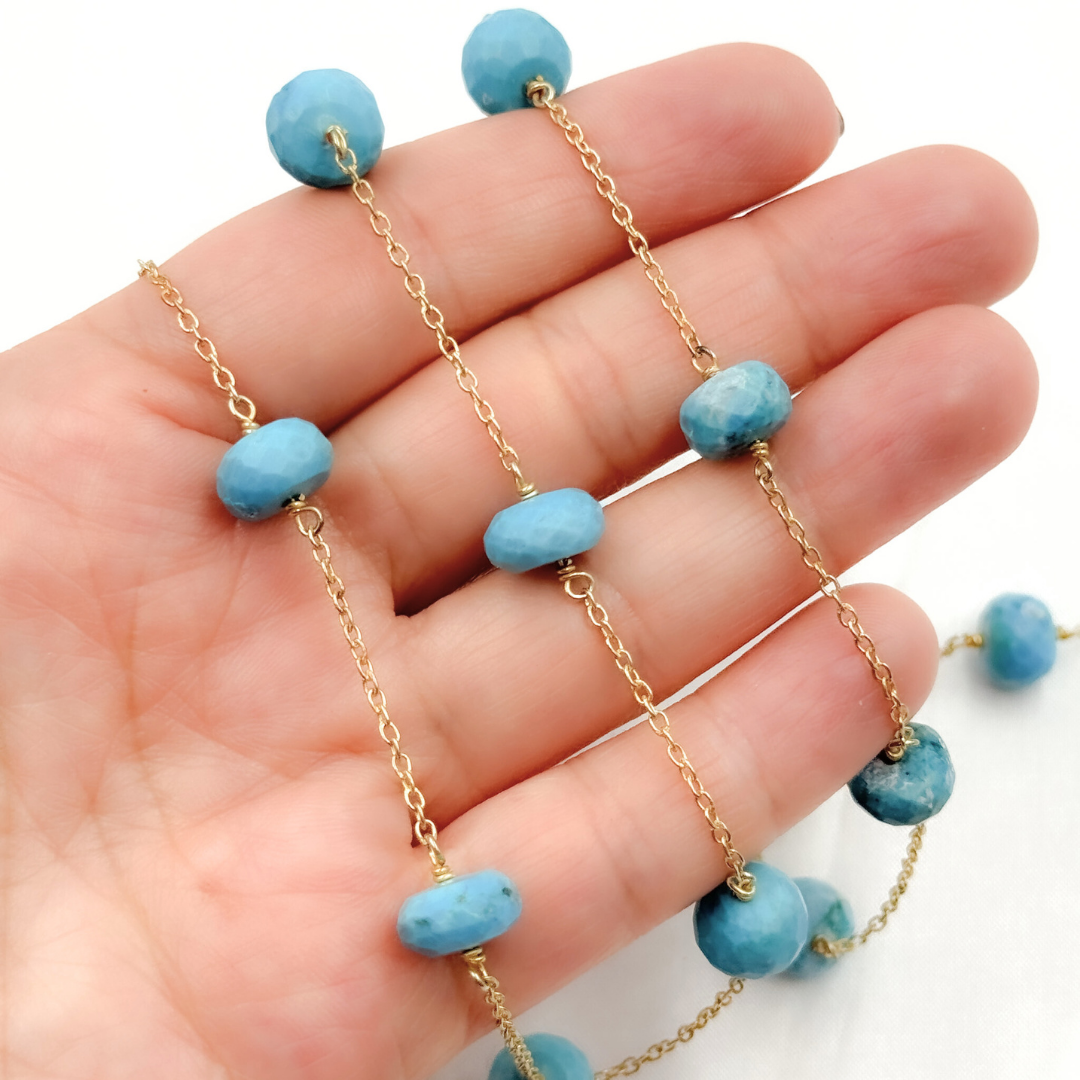 Turquoise Gold Plated Connected Wire Chain