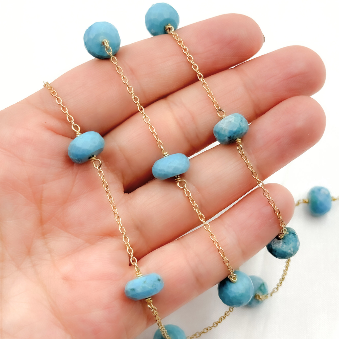 Turquoise Gold Plated Connected Wire Chain. TRQ46