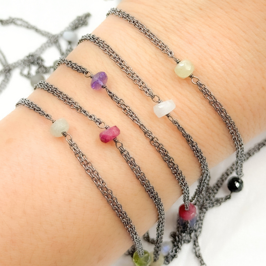 Multi Gemstone Double Oxidized Connected Wire Chain
