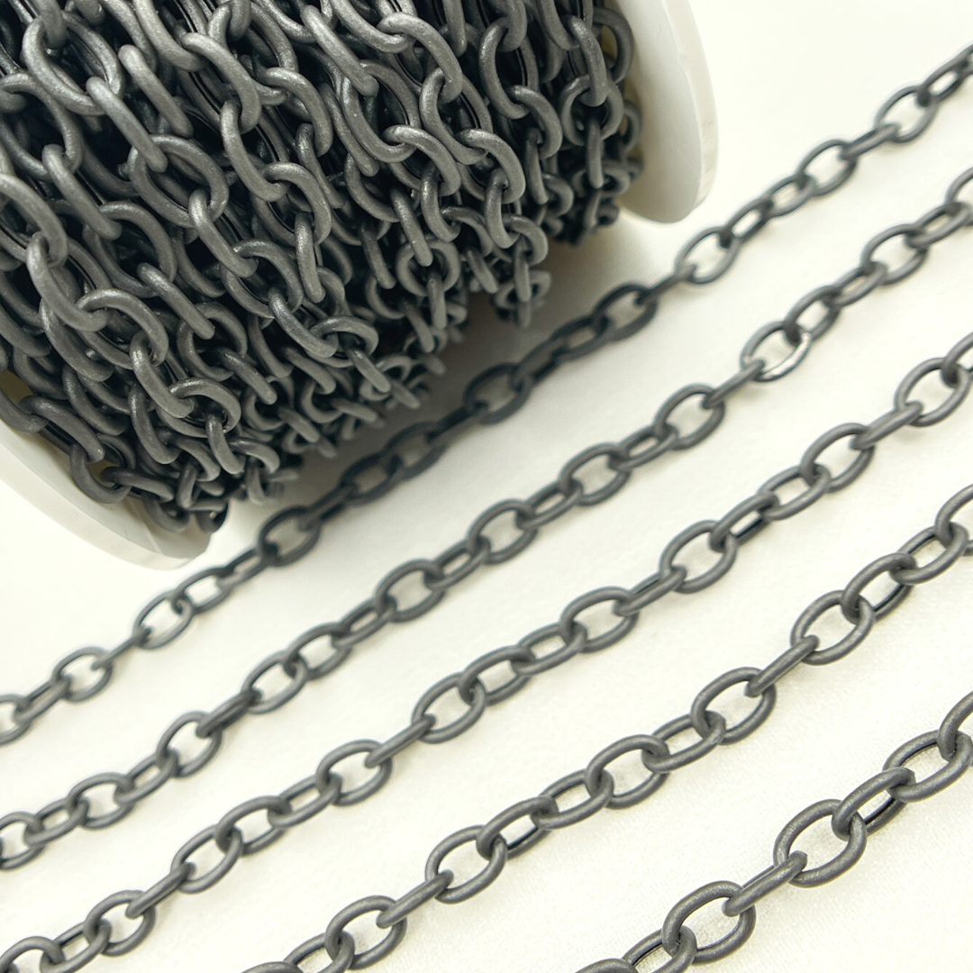 Black Rhodium 925 Sterling Silver Smooth Cable Link Chain