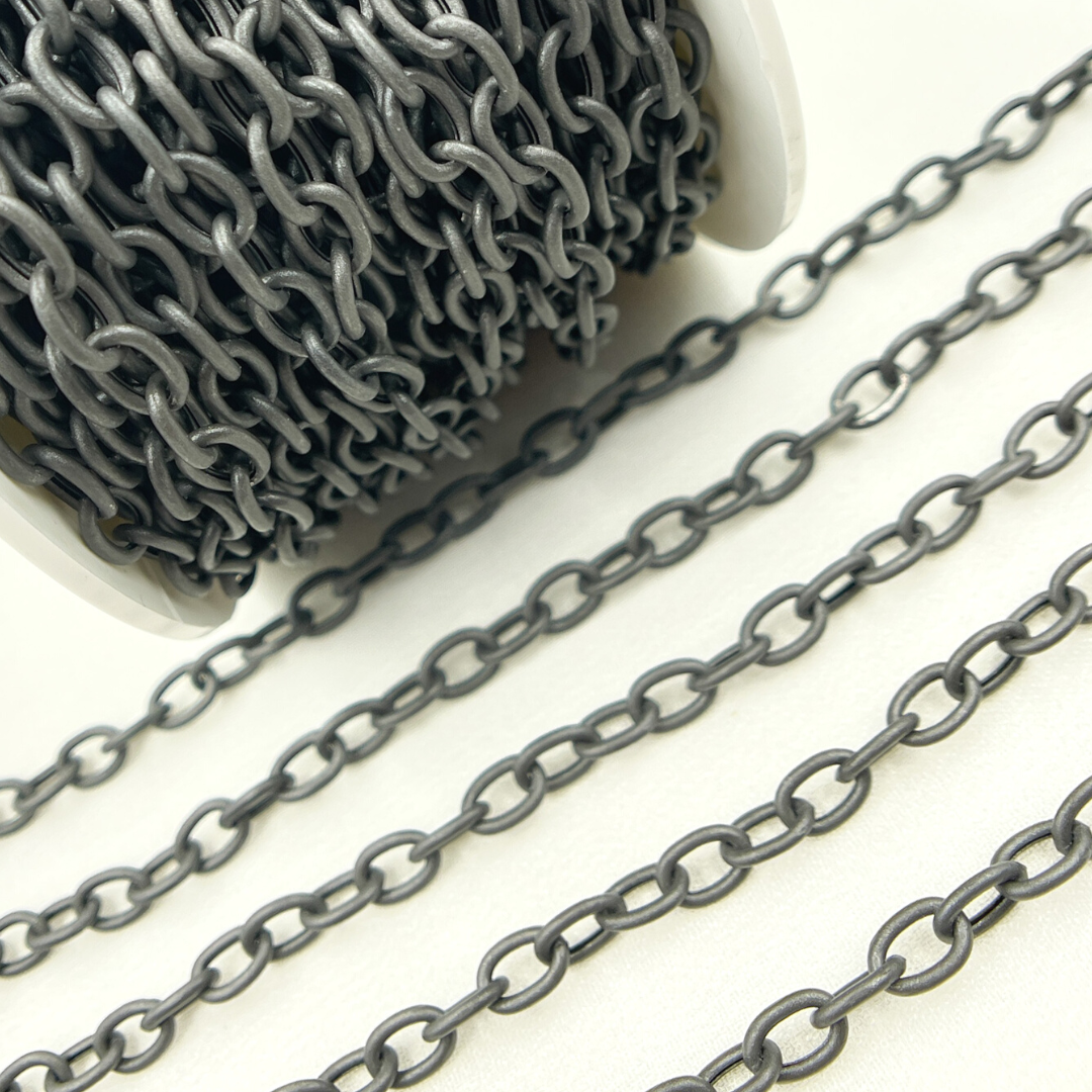 Black Rhodium 925 Sterling Silver Smooth Cable Link Chain. V79BR