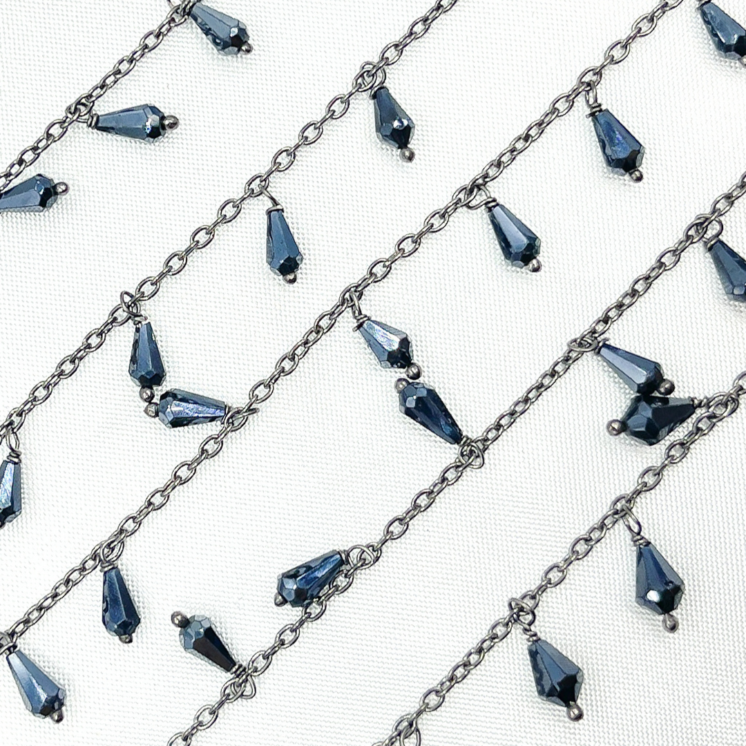 Coated Black Spinel Drop Dangle Oxidized Wire Chain.