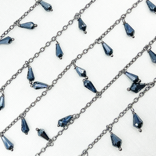 Coated Black Spinel Drop Dangle Oxidized Wire Chain.