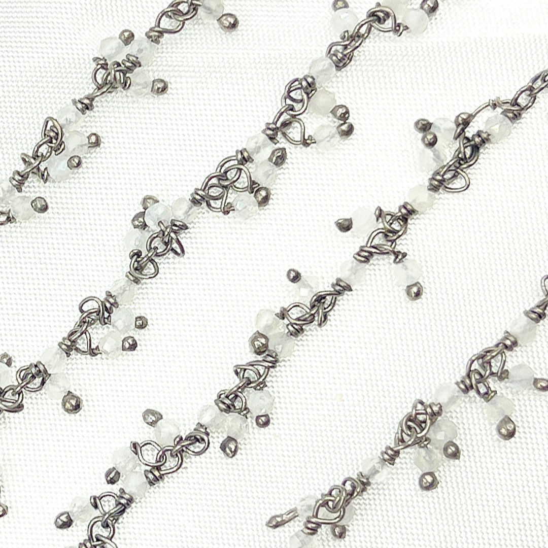 White Moonstone Cluster Dangle Oxidized Wire Chain.