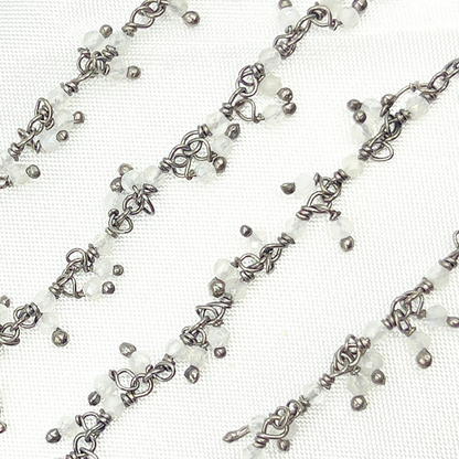 White Moonstone Cluster Dangle Oxidized Wire Chain.