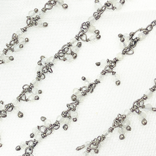 White Moonstone Cluster Dangle Oxidized Wire Chain.