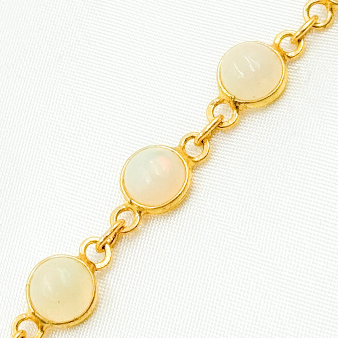 Ethiopian Opal Round Shape Bezel Gold Plated Wire Chain.