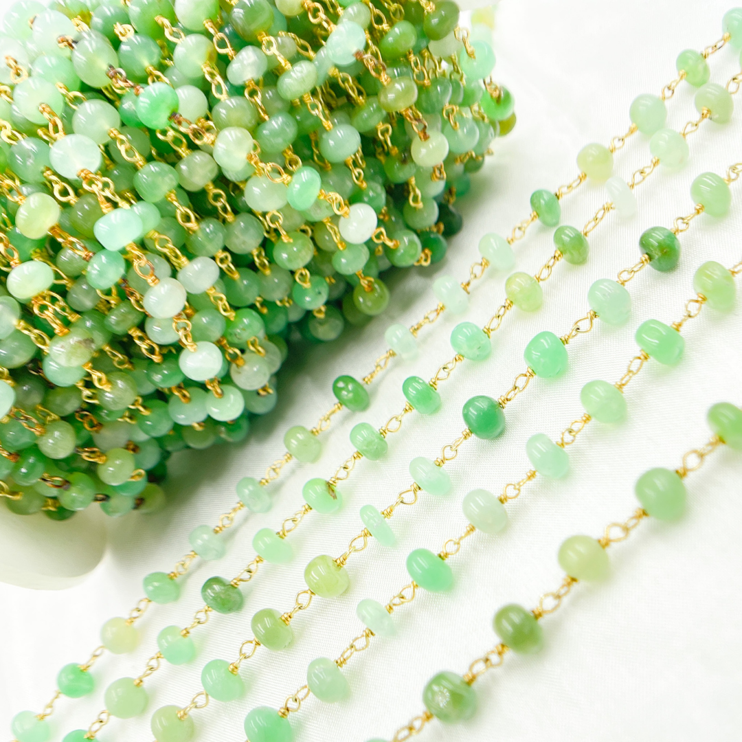 Chrysoprase Smooth Gold Plated Wire Chain.