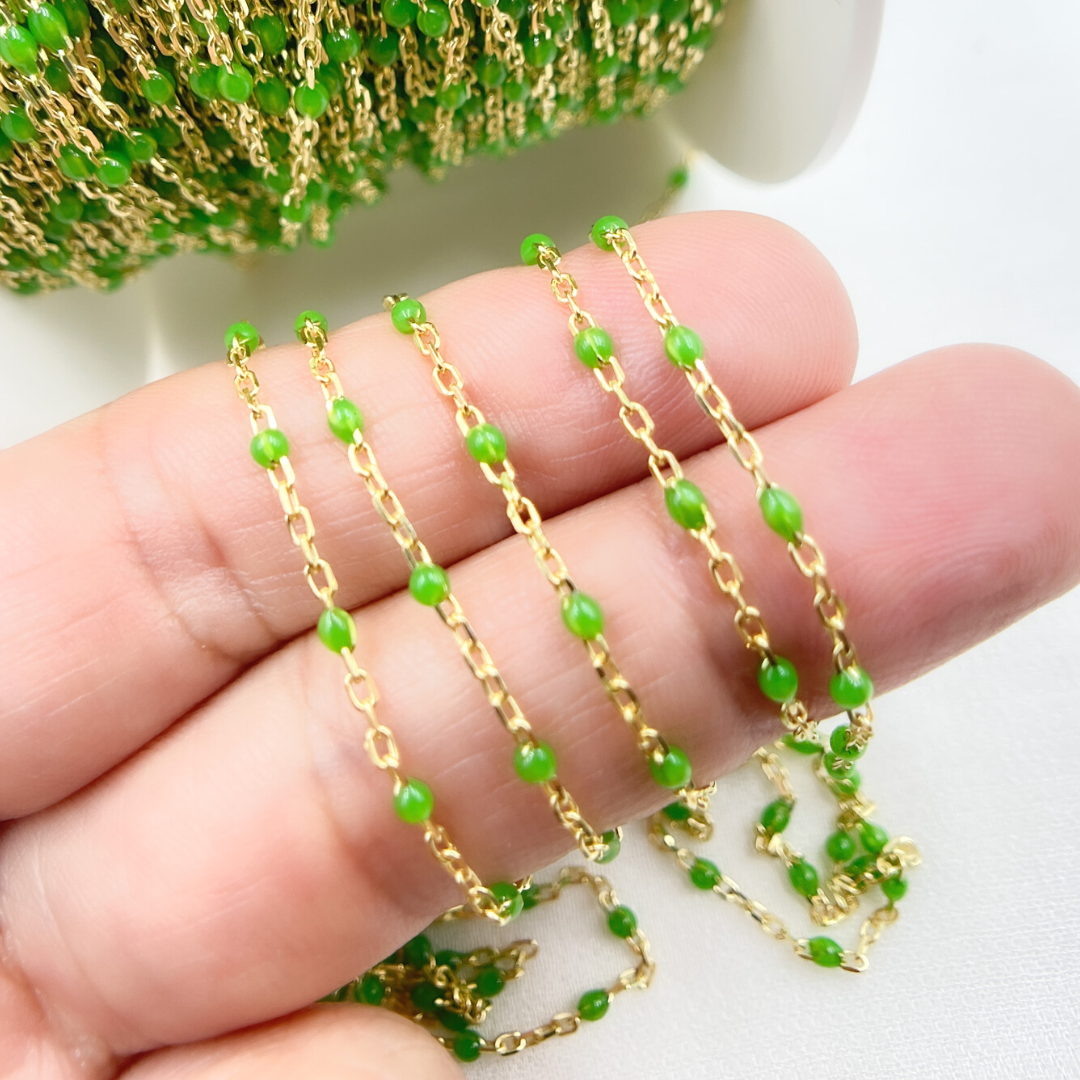Gold Plated Sterling Silver Enamel Lemon Green Color Chain