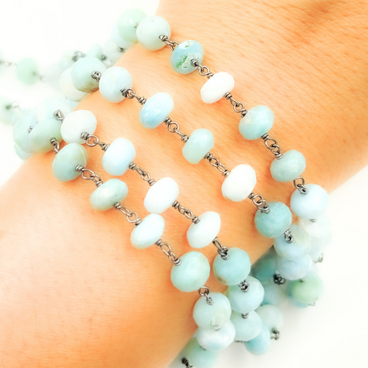 Larimar Oxidized 925 Sterling Silver Wire Chain