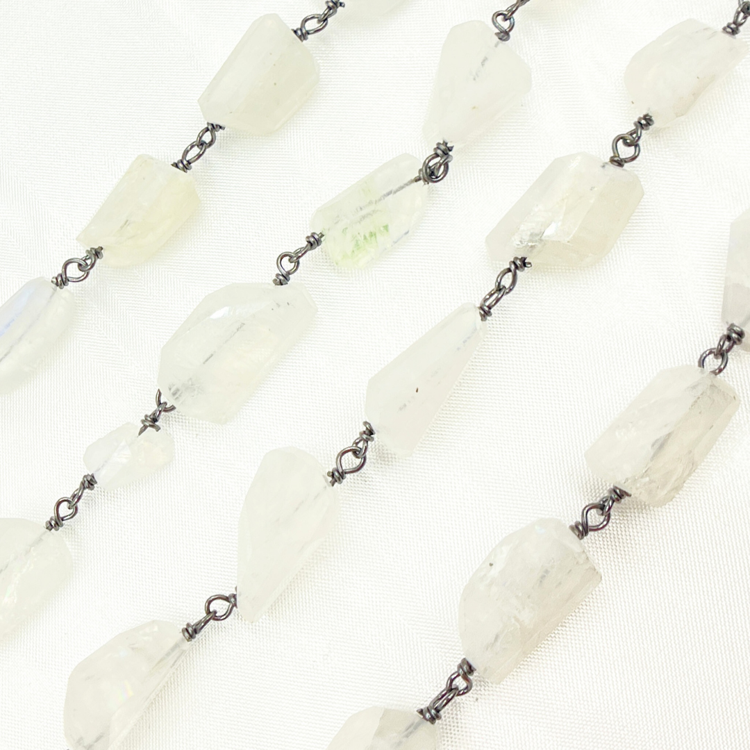 White Moonstone Organic Shape Oxidized Wire Chain. WMS30