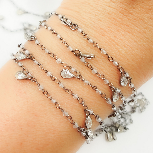 White Topaz & CZ Dangle Oxidized Wire Chain