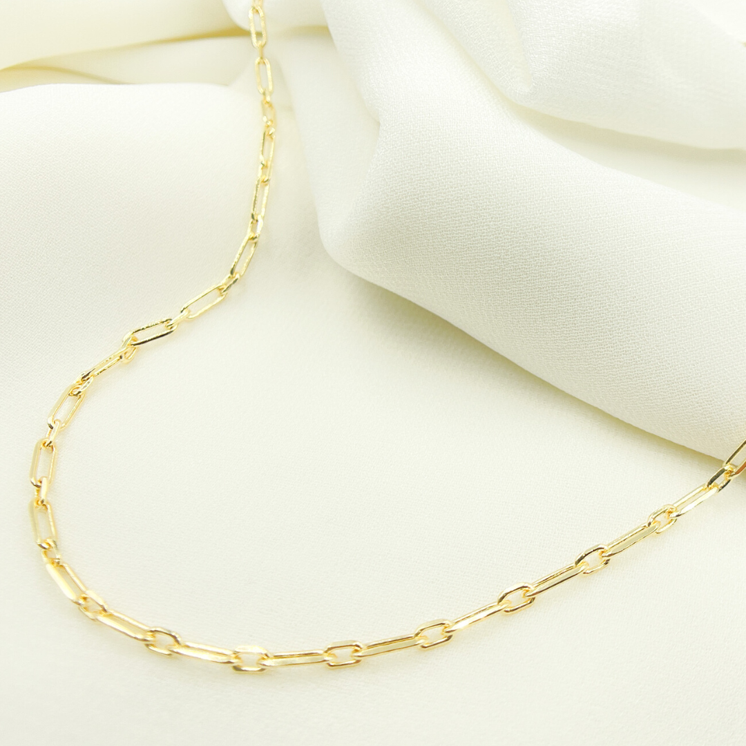 14K Solid Gold Paperclip Diamond Cut Chain