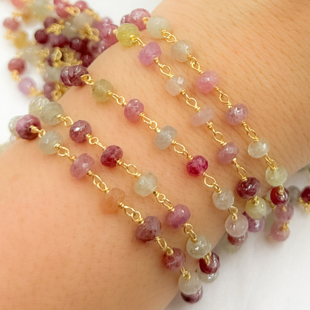 Multi Sapphire Gold Plated 925 Sterling Silver Wire Chain