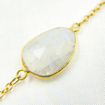 Load image into Gallery viewer, White Moonstone Organic Shape Bezel Gold Plated Connected Wire Chain. RB1
