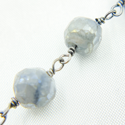 Coated Labradorite Round Shape Oxidized Wire Chain