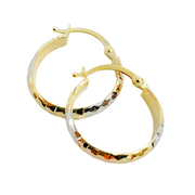 14K Gold Diamond Cut Tri-Color Hoop Earrings.