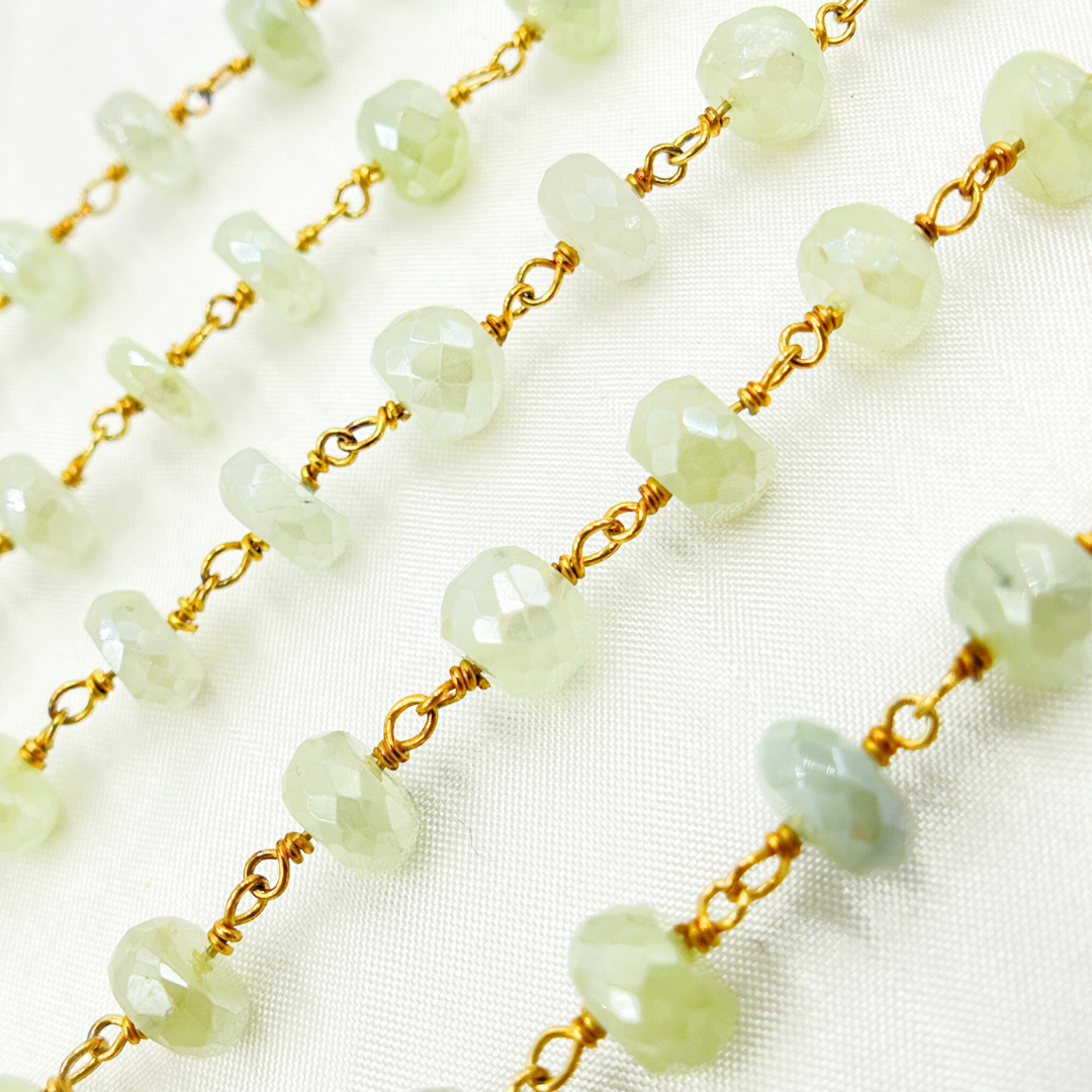 Coated Prehnite Gold Plated Wire Chain