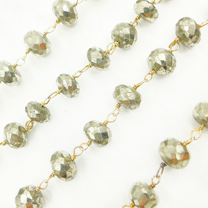 Pyrite Rondel Faceted Gold Plated Wire Chain