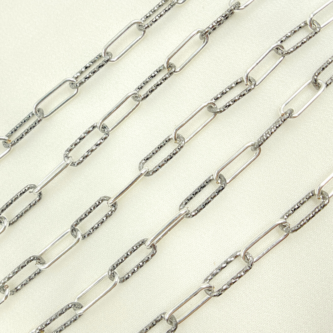 Black Rhodium 925 Sterling Silver Paperclip Diamond Cut & Smooth Link Chain.