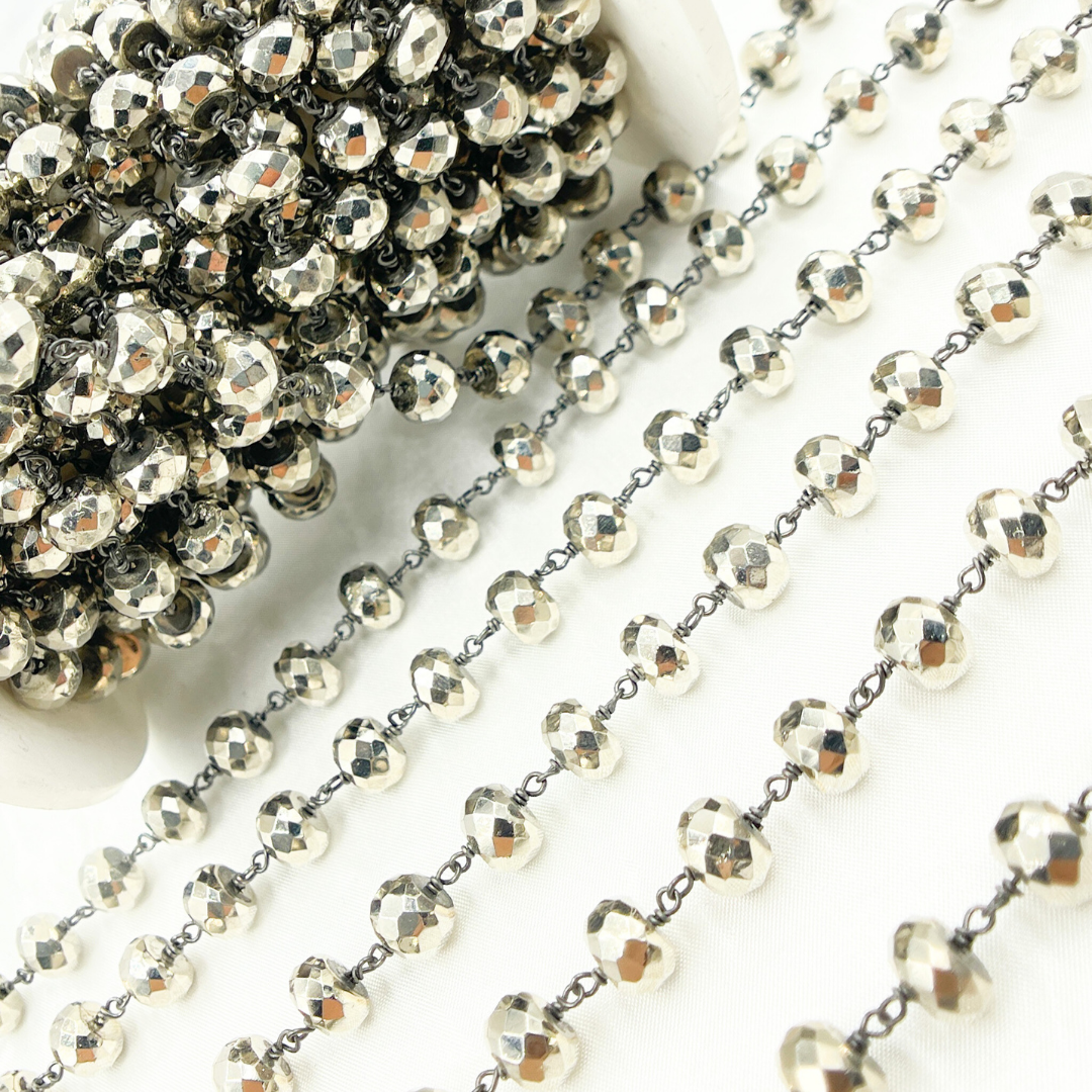 Steel Pyrite Faceted Rondel Oxidized Wire Chain. PYR39