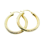 Load image into Gallery viewer, 14K Gold Hoop Earrings with Engraved Tornado Design. 