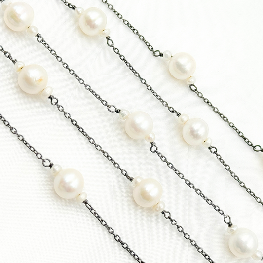 Freshwater Pearl Oxidized Wire Chain. PRL28