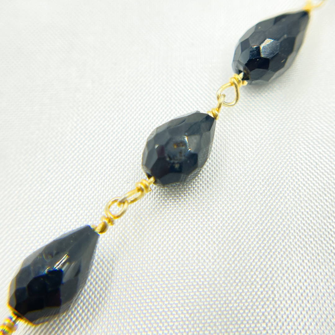 Black Spinel Tear Drop Shape Gold Plated Wire Chain.