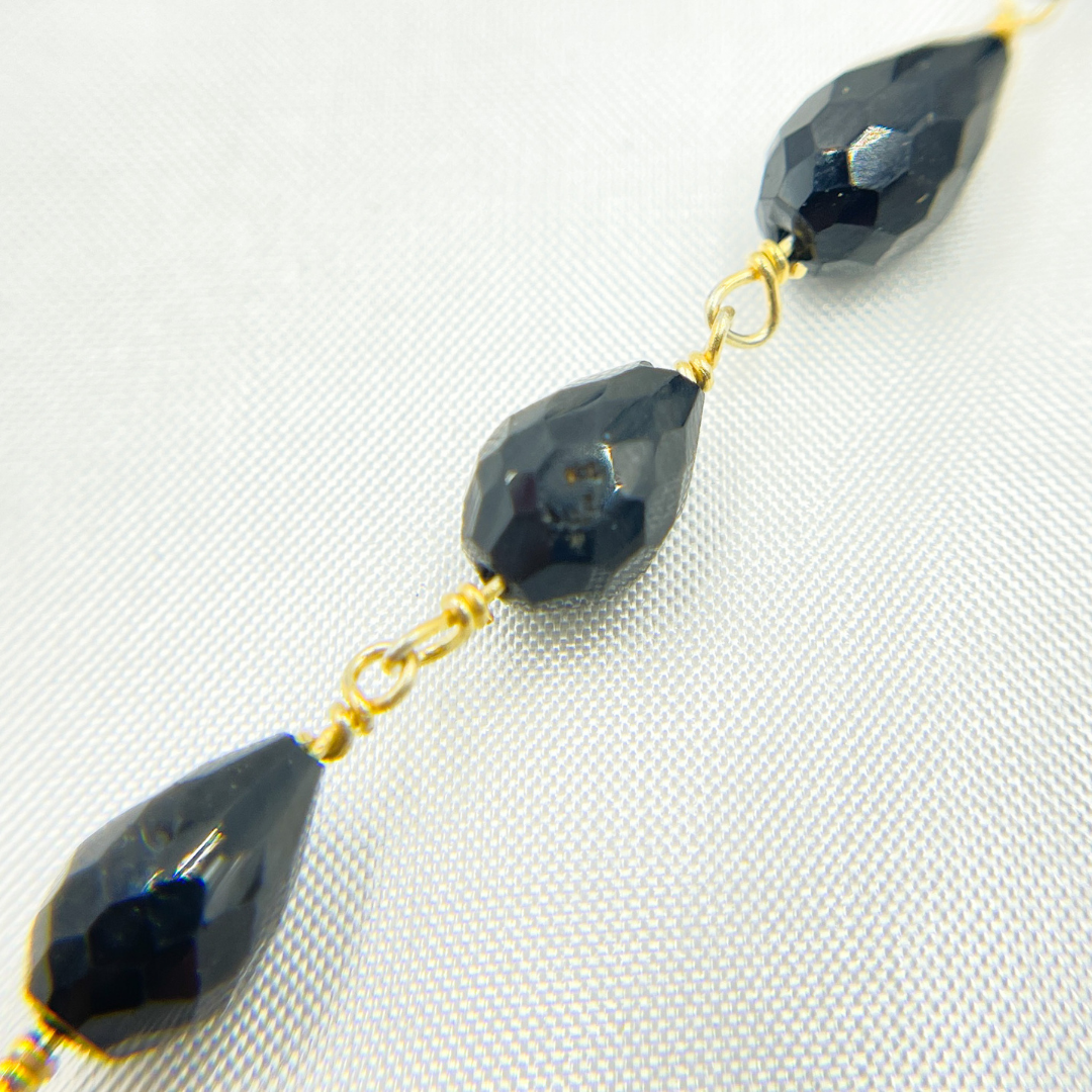 Black Spinel Tear Drop Shape Gold Plated Wire Chain. BSP43