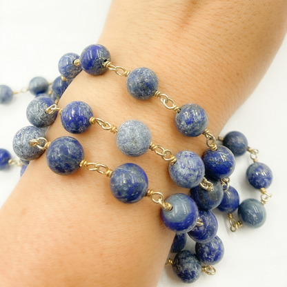 Lapis Lazuli Round Gold Plated Wire Chain