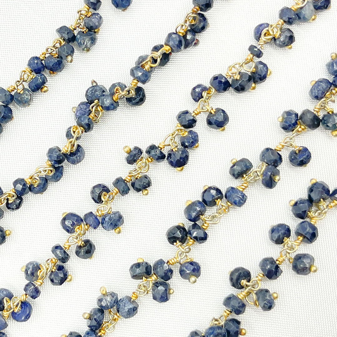 Dyed Blue Sapphire Cluster Dangle Gold Plated Wire Chain