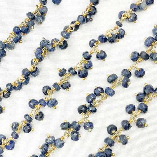 Dyed Blue Sapphire Cluster Dangle Gold Plated Wire Chain