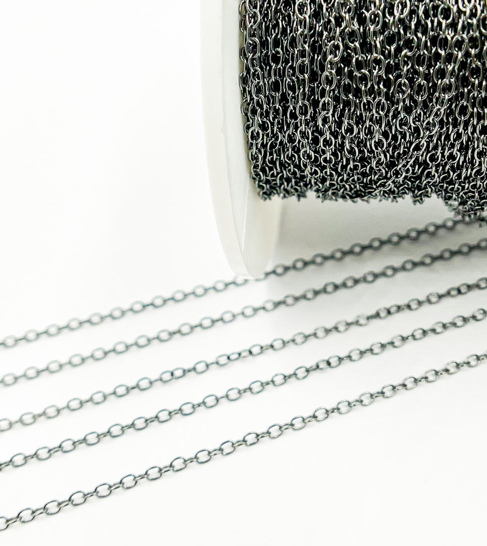 Black Rhodium 925 Sterling Silver Cable Link 1 mm Chain. BR2